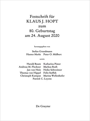 cover image of Festschrift für Klaus J. Hopt zum 80. Geburtstag am 24. August 2020